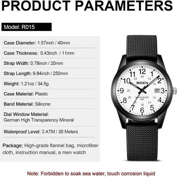 ⚡Black-white Watches for Men Women Military Time Glowing Easy to Read Dial - Picture 9 of 10